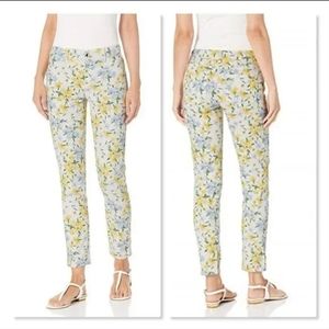Calvin Klein White Yellow Tropic Floral Skinny Ankle Jeans Pants Mid Rise Size 6